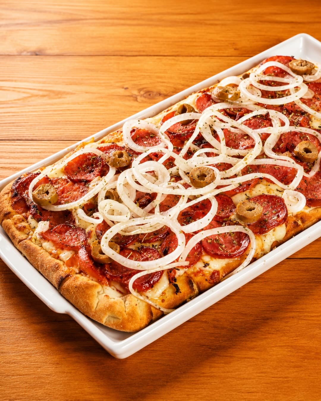 Pizza Aperitivo de calabresa acebolada com azeitonas